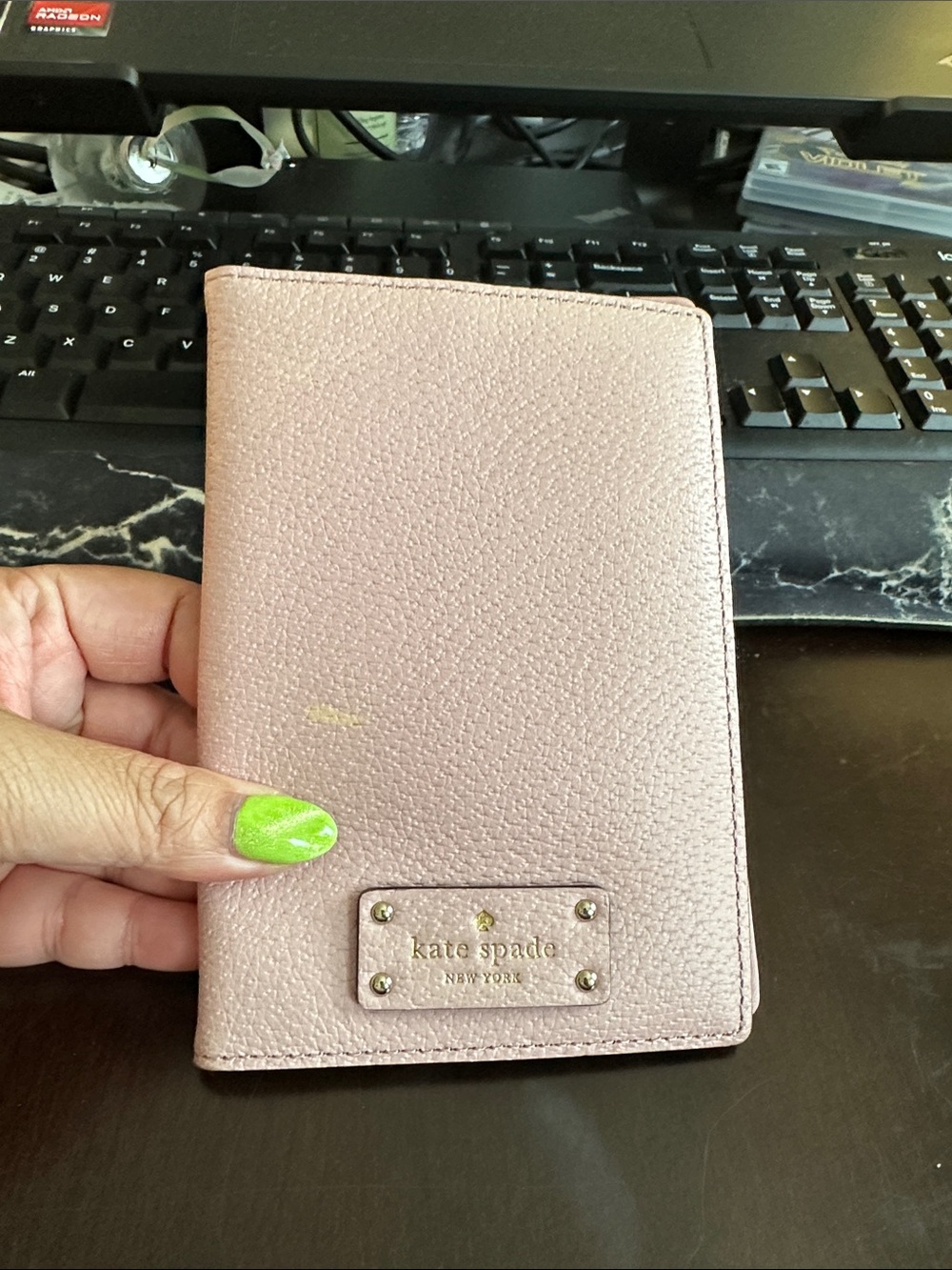 kate spade blush pink pebble leather passport holder